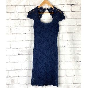 Navy Blue Lace Cap Sleeve Knee Length Dress Sz 7/8